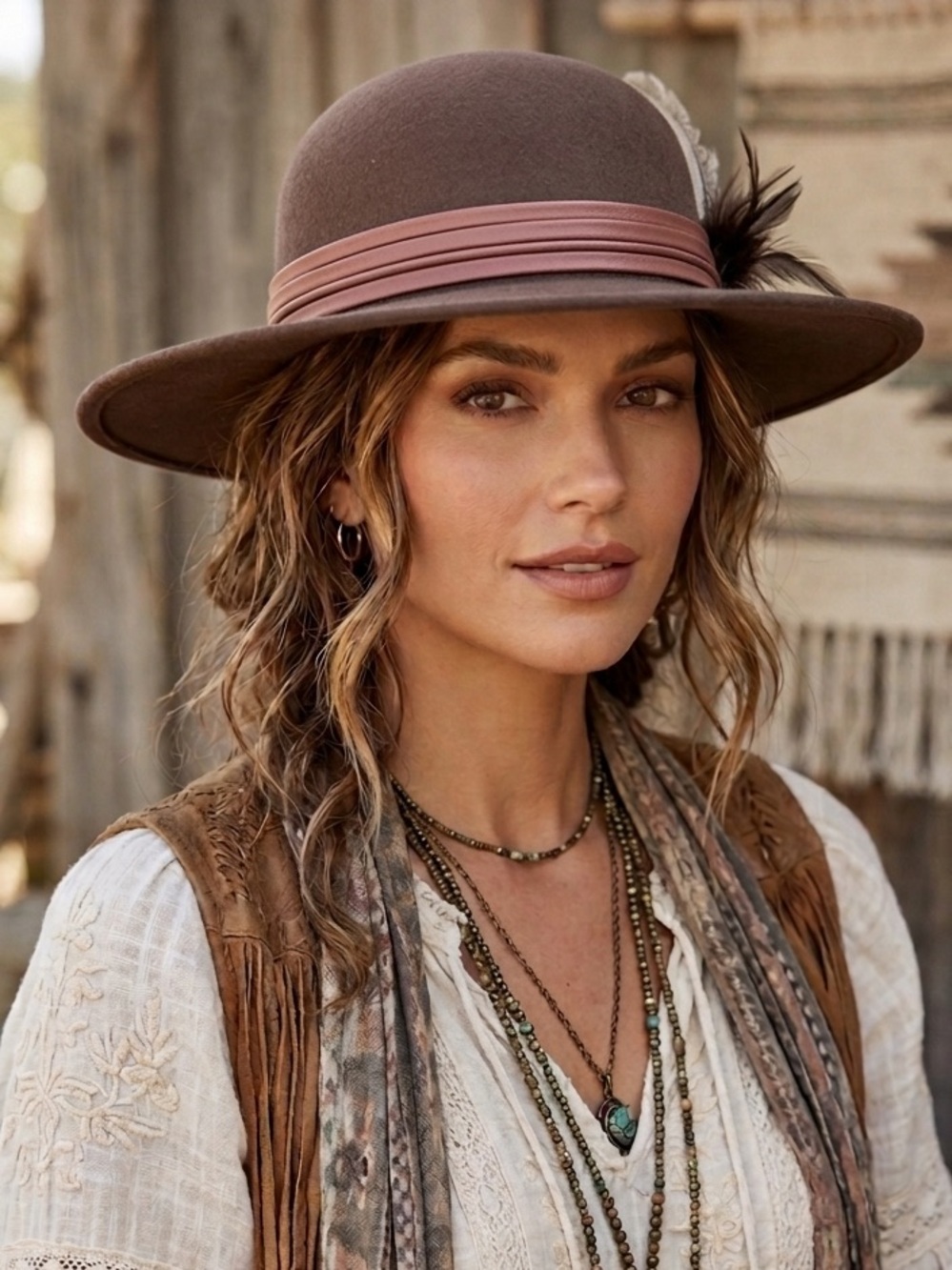 Wool Felt Chocolate Feathered Women's Hat